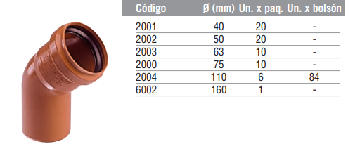 Codo a 45º M-H